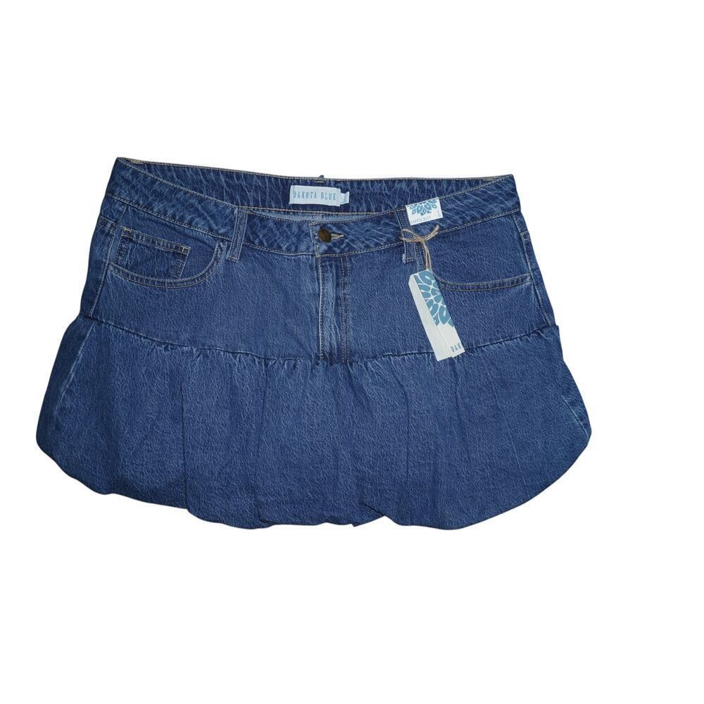 Dakota Blue Women’s Denim Bubble Mini Skirt Blue Size L NWT